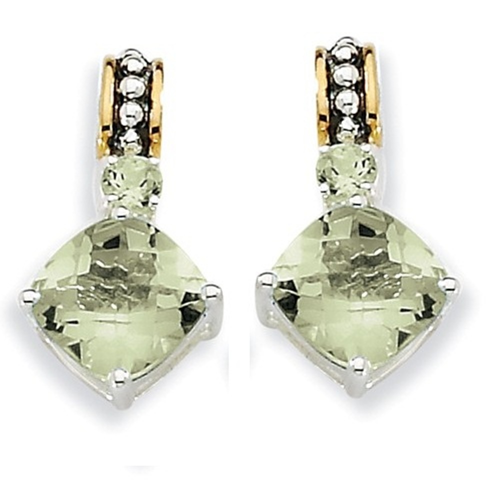 Sterling Silver and 14k Yellow Gold Green Quartz Earrings