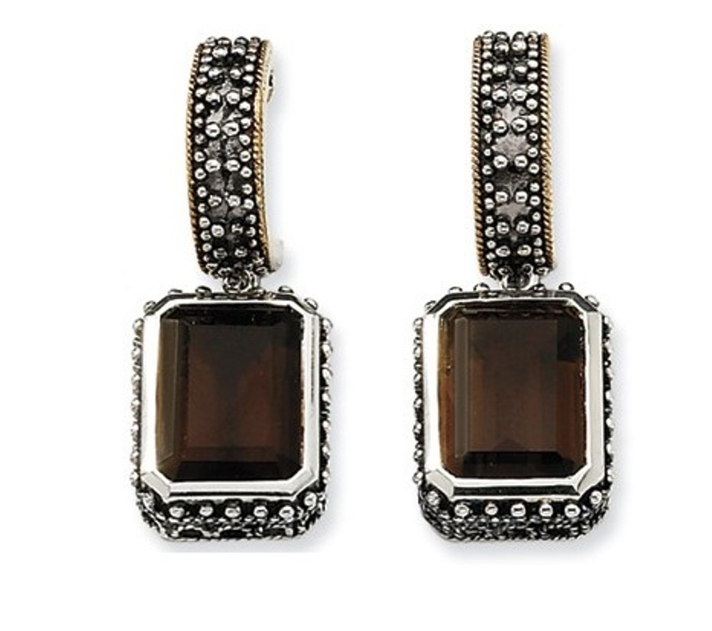 Sterling Silver and 14k Yellow Gold Smoky Quartz Earrings