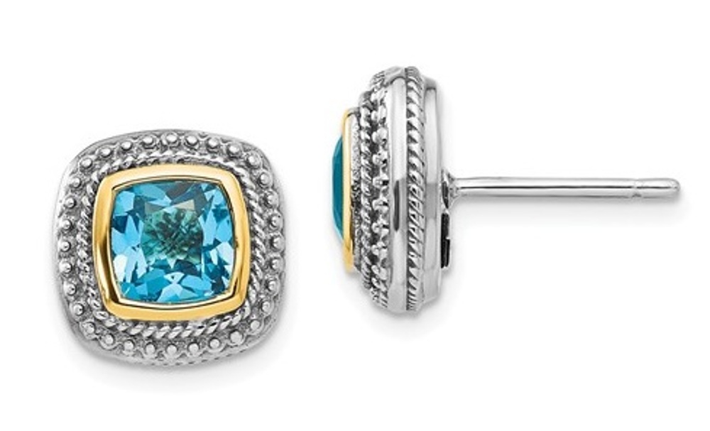 Sterling Silver and 14k Yellow Gold Blue Topaz Earrings