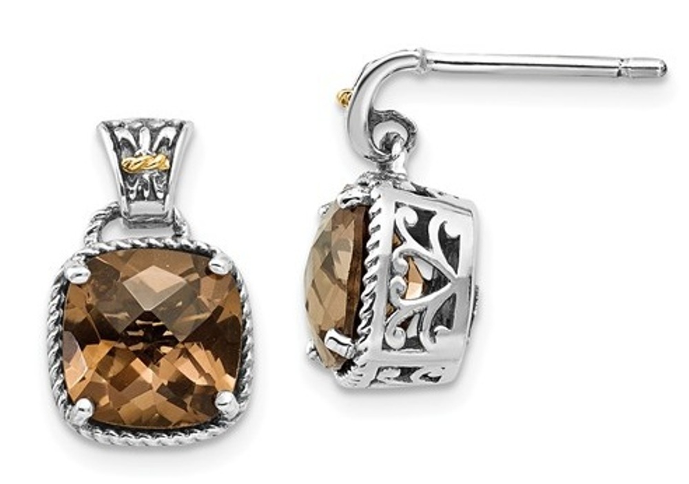 Sterling Silver and 14k Yellow Gold Smoky Quartz Earring
