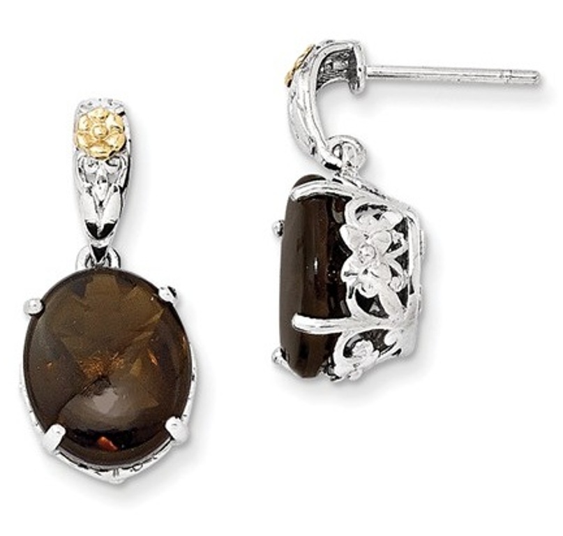 Sterling Silver and 14k Yellow Gold Smoky Quartz Earrings