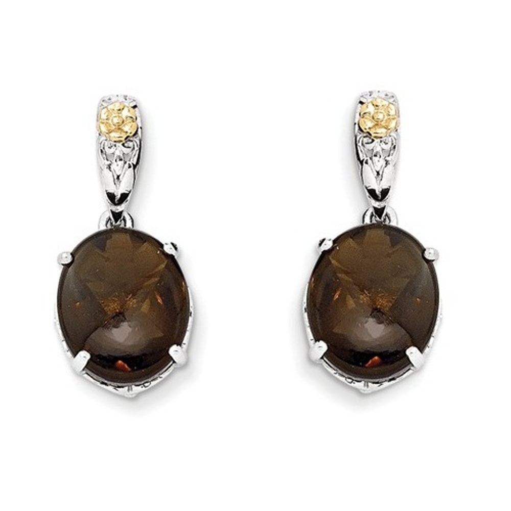 Sterling Silver and 14k Yellow Gold Smoky Quartz Earrings