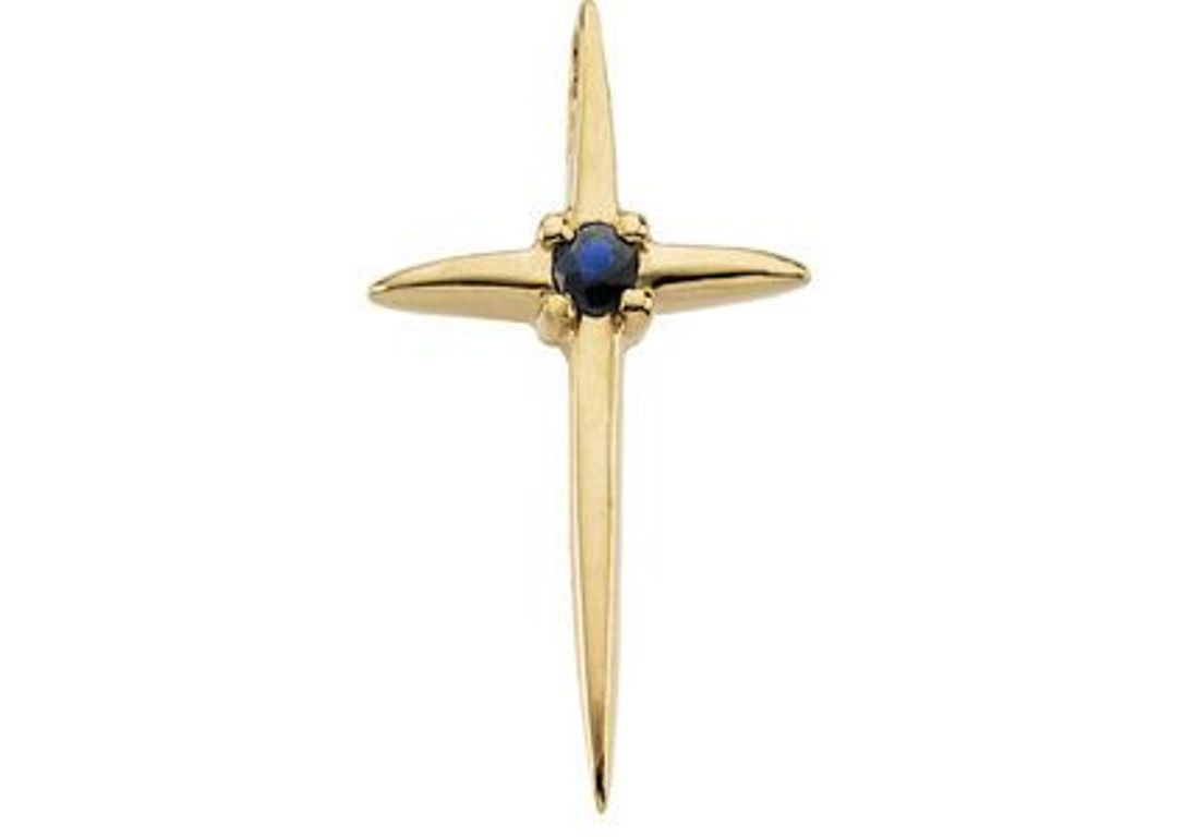 Blue Sapphire Star Cross 14k Yellow Gold Pendant