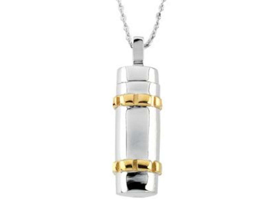 Sterling Silver and 14k Yellow Gold Plated Cylinder Ash Holder Pendant Necklace, 18