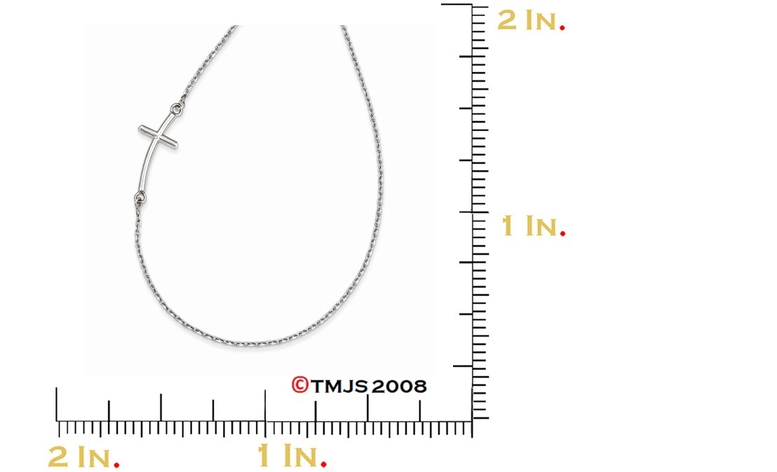Large Sideways Curved Cross Necklace, Rhodium-Plated 14k White Gold, 19