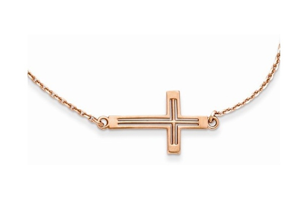 Sideways Cut-Out Cross Necklace, 14k Rose Gold, 19
