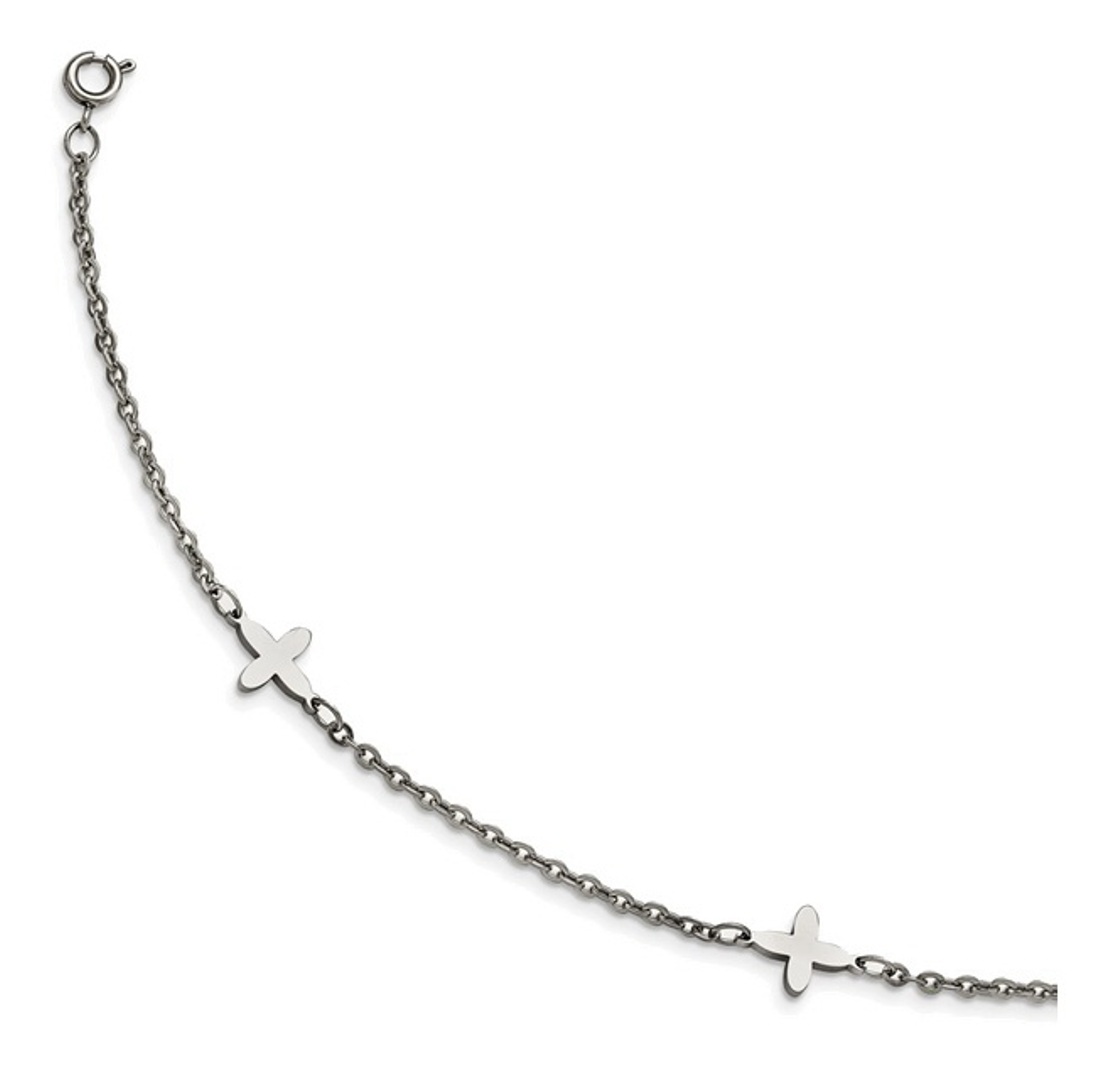 Stainless Steel Polished Cross Charms With 1in Extension Anklet