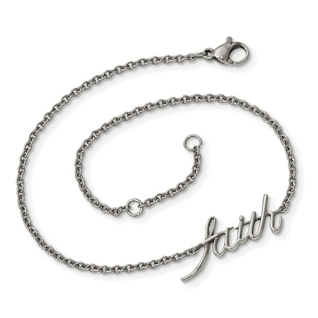 Stainless Steel Polished FAITH With 1in Ext. Anklet