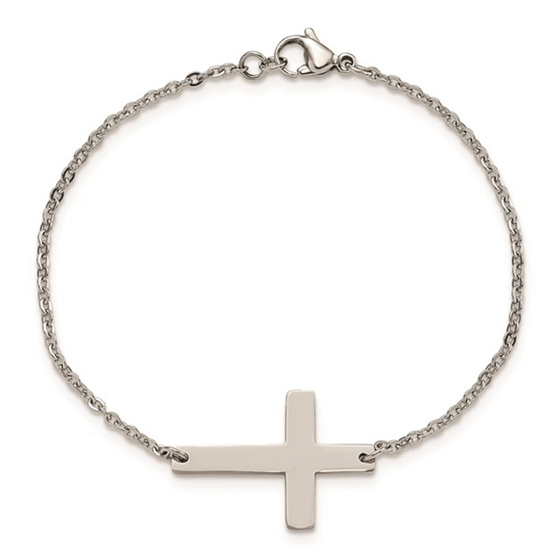 Stainless Steel Polished Sideways Cross 7.25in Bracelet