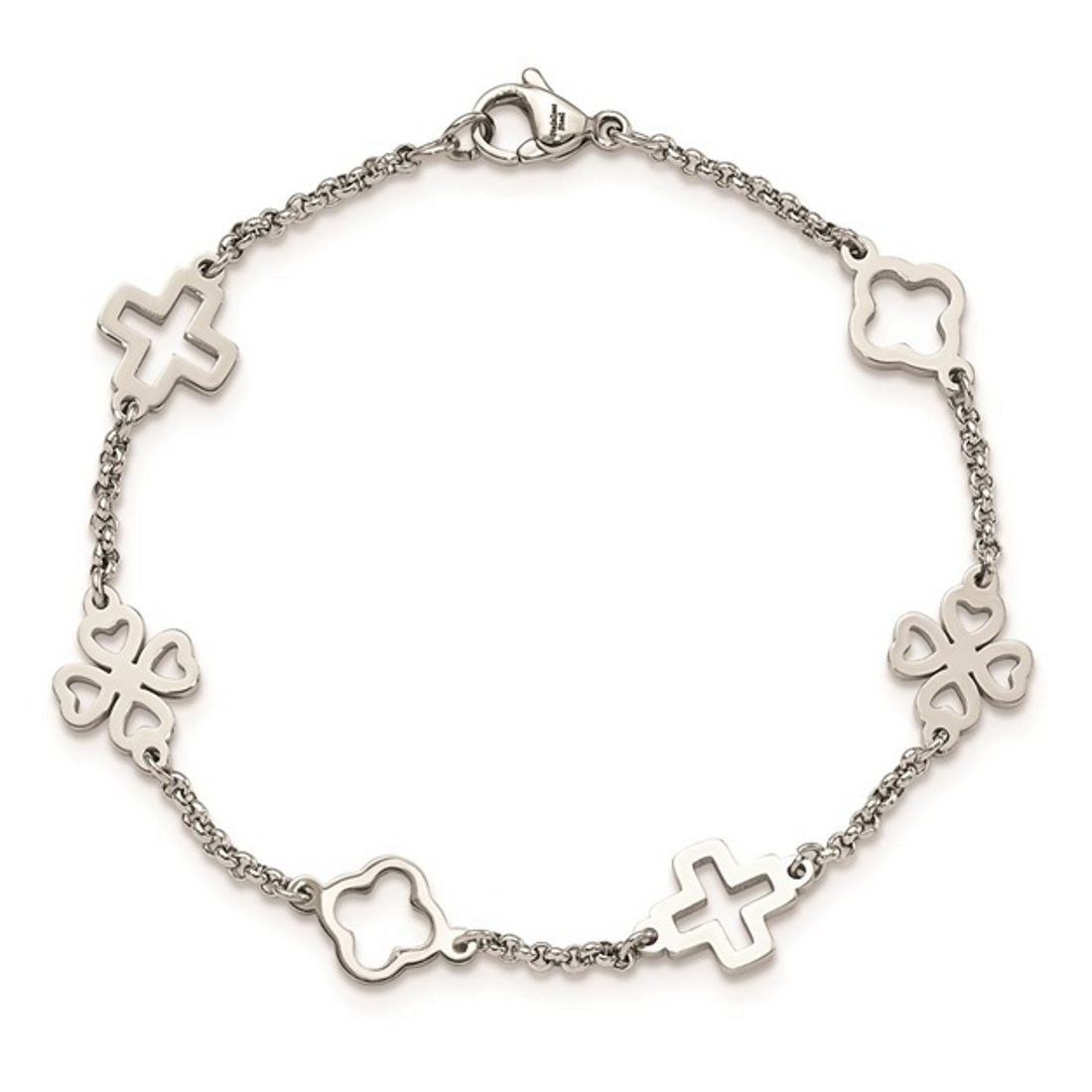Stainless Steel Cross And Clovers Bracelet