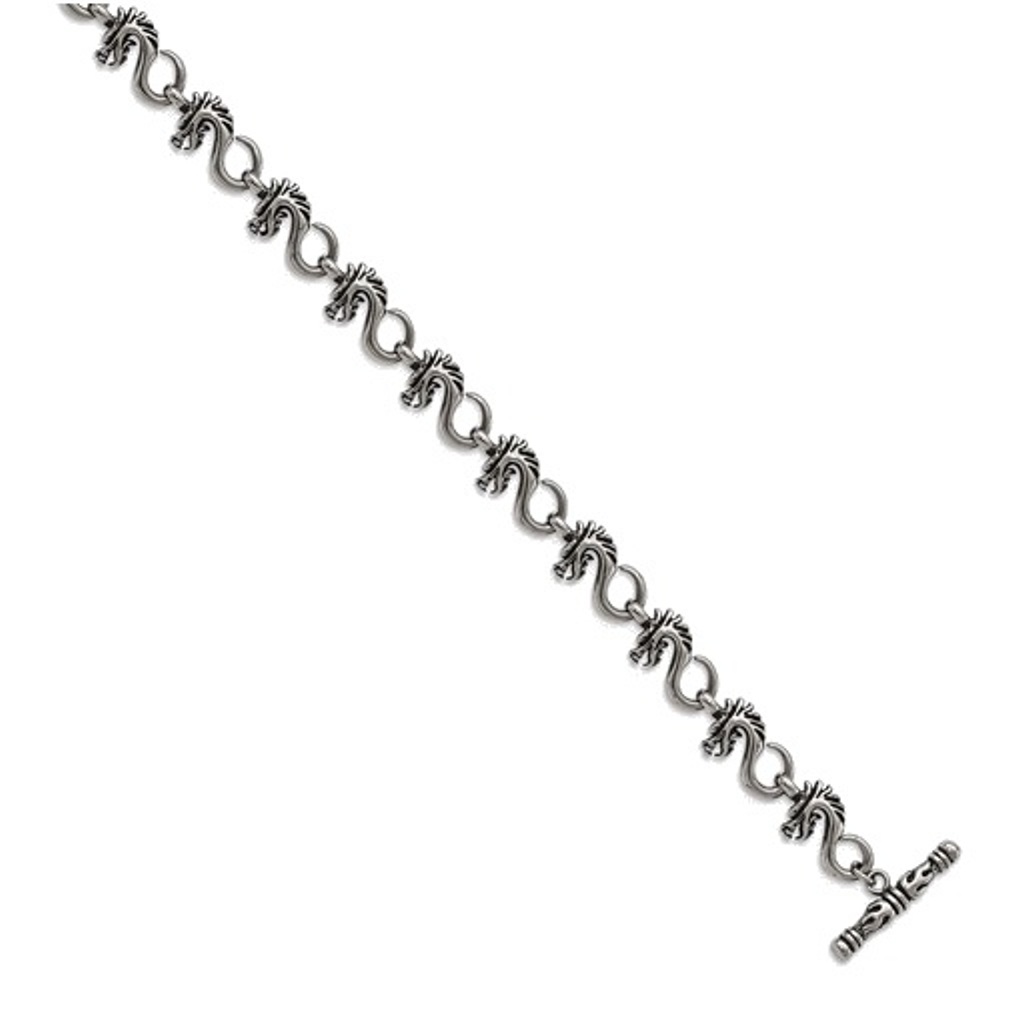 Men's Stainless Steel Antiqued Dragon Bracelet, 7.5