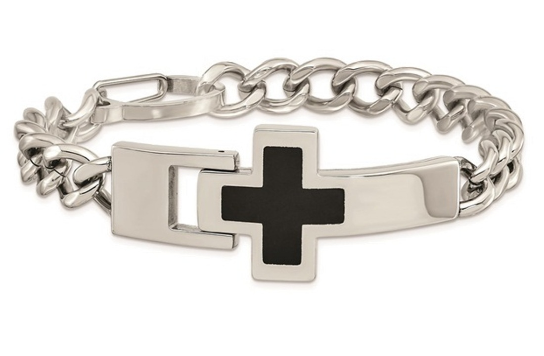 Stainless Steel Enameled Cross 9.25in Bracelet