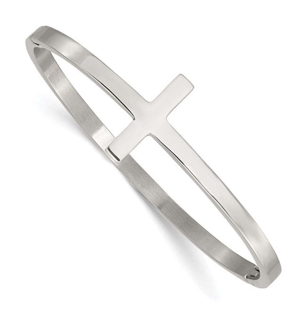 Stainless Steel Polished Cross Hinged Bangle