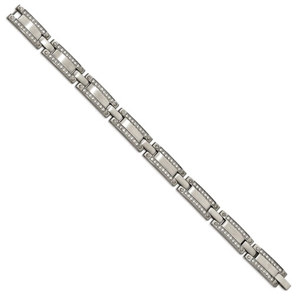 Men's Brushed Stainless Steel CZ Link Bracelet, 8.5