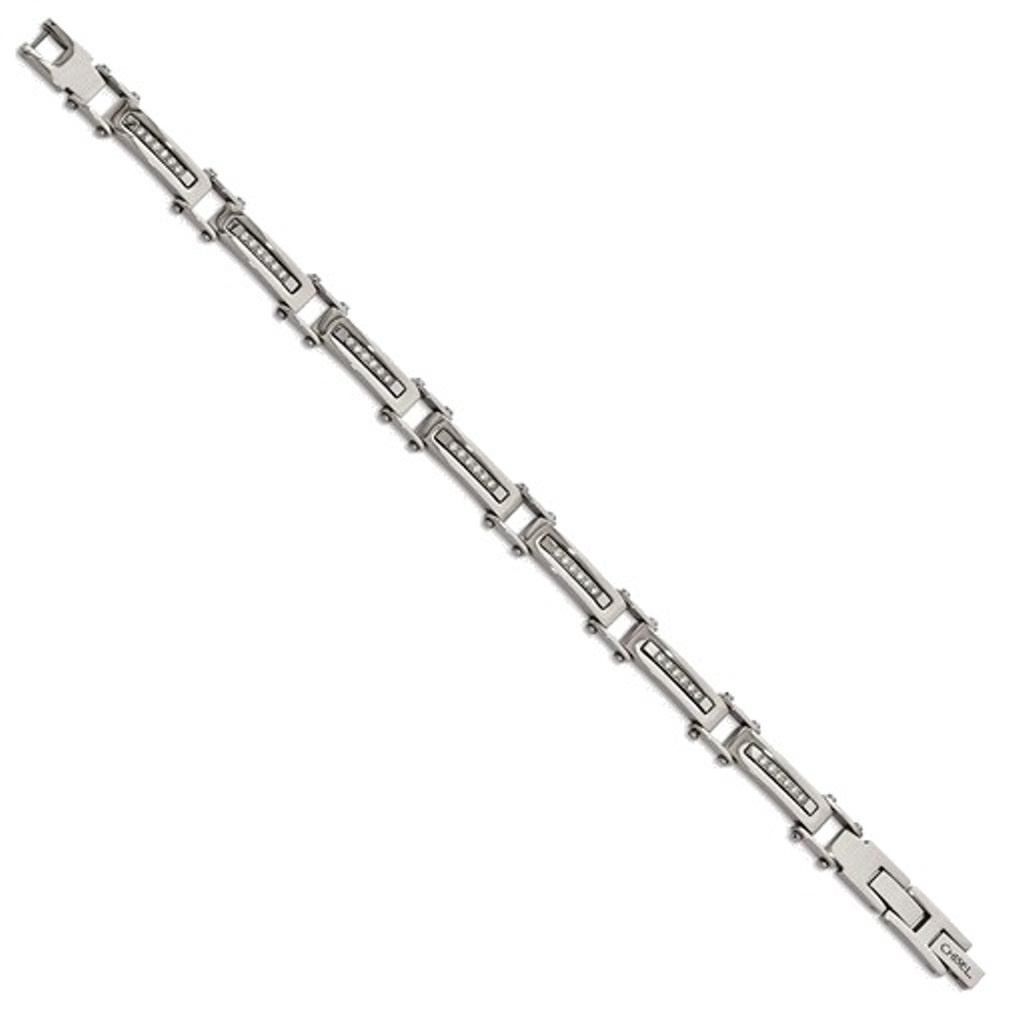 Men's Stainless Steel CZ Link Bracelet, 8.25