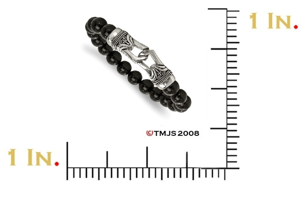 Stainless Steel Antiqued Black Agate Stretch Bracelet