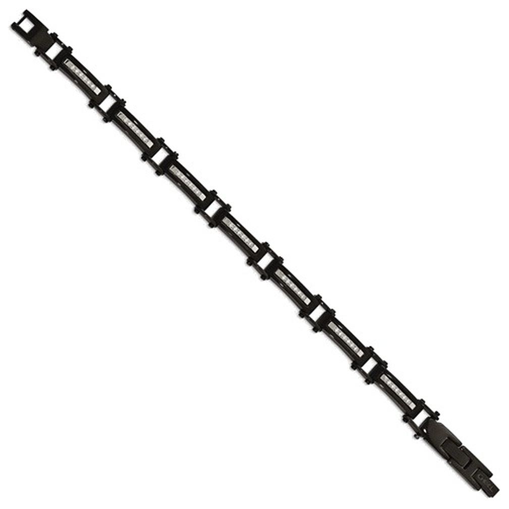 Men's Stainless Steel, Black IP with CZ Link Bracelet, 8.25
