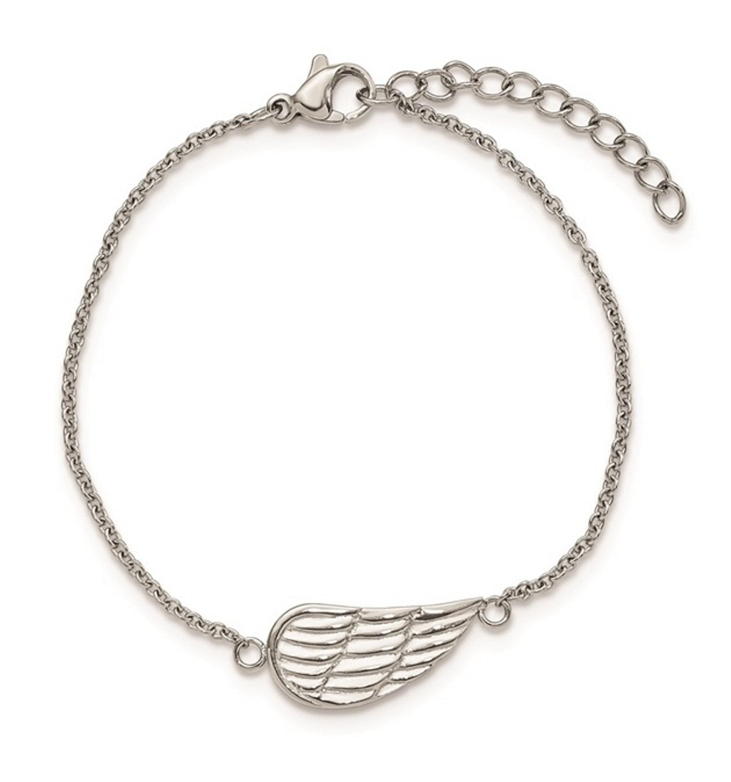 Stainless Steel Polished And Brushed With 1.25in Ext. Angel Wing Bracelet