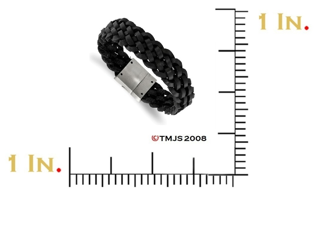 Men's IP Black Stainless Steel Light Tan Leather with Beads Bracelet, 7.5