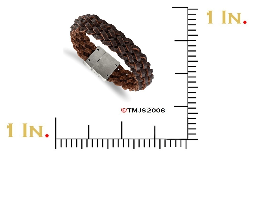 Men's Braided BrownLeather Stainless Steel Bracelet, 8.50