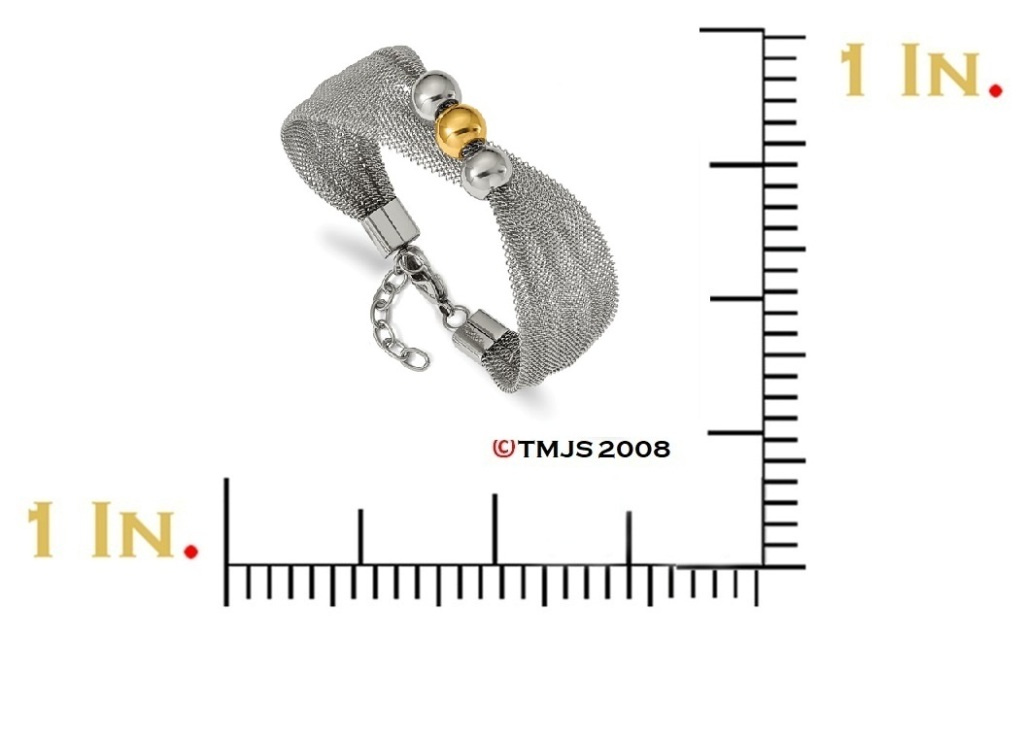 Yellow IP Stainless Steel Bead Mesh Bracelet, 8