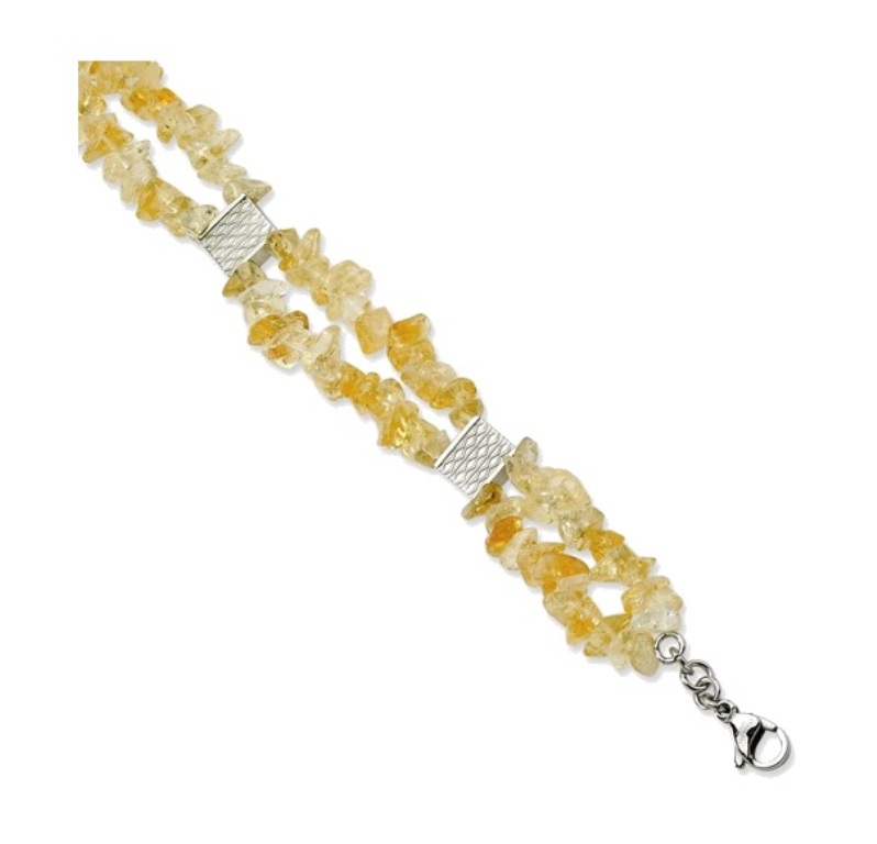 Stainless Steel Citrine Chip Bracelet, 8