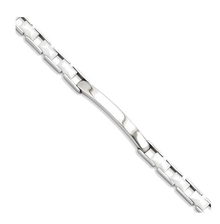 Stainless Steel Polished White Ceramic ID Bracelet, 7.5