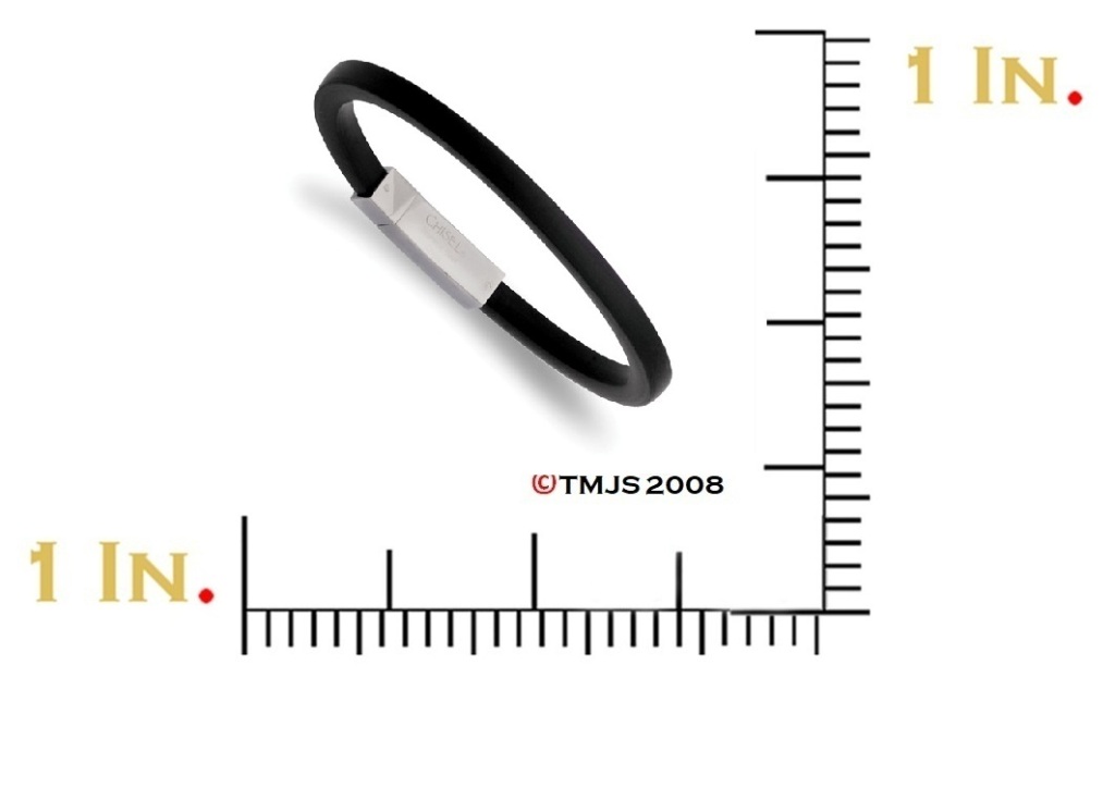 Stainless Steel Polished Black Rubber Bracelet, 8.5