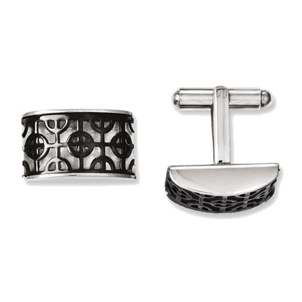 Black IP and Stainless Steel Dome Design Cuff Links, 21X12MM