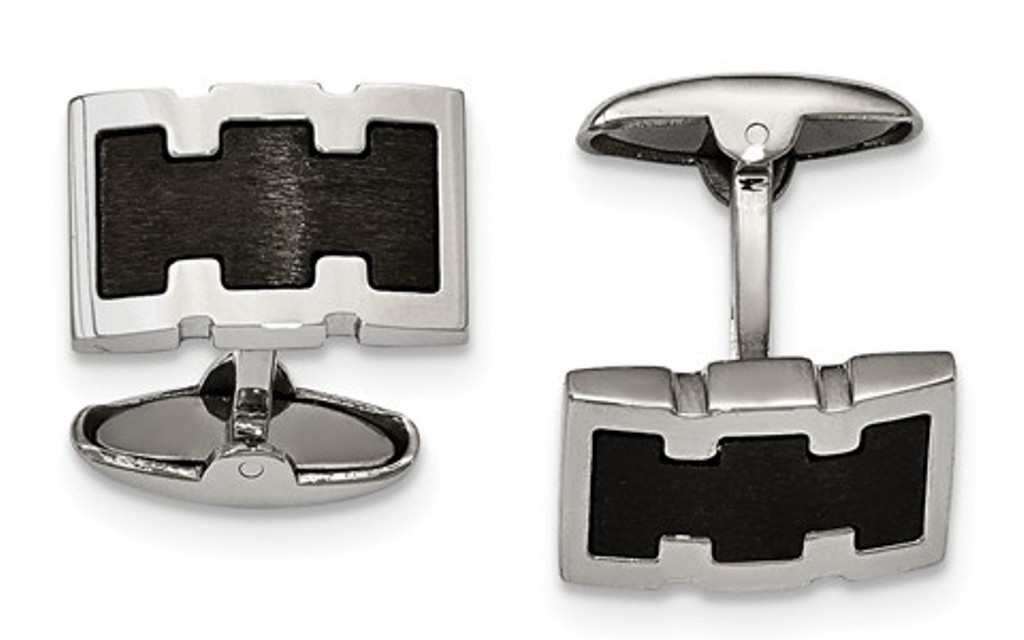 Black IP-Plated Stainless Steel, Satin Brushed/Polished, Rectangle Cuff Links, 