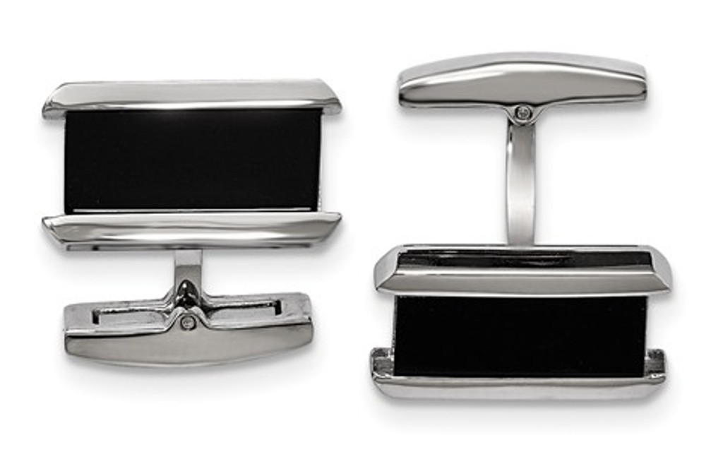 Black IP-Plated Stainless Steel, Polished Whale Back, Rectangle Cuff Links