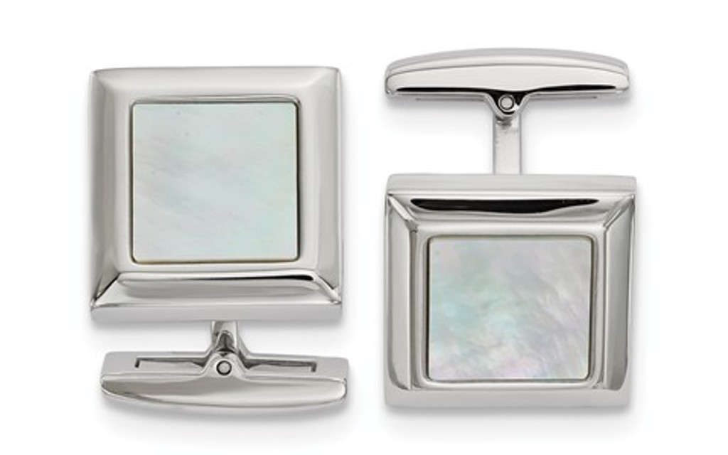 Stainless Steel Polished Mother Of Pearl Square Cuff Links, 20.5x17.01MM