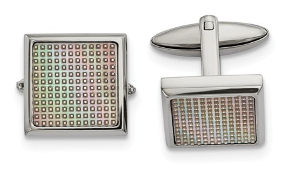Anodized Stainless Steel, Polished Rainbow Textured Square Cuff Links, 19.63X19.24MM