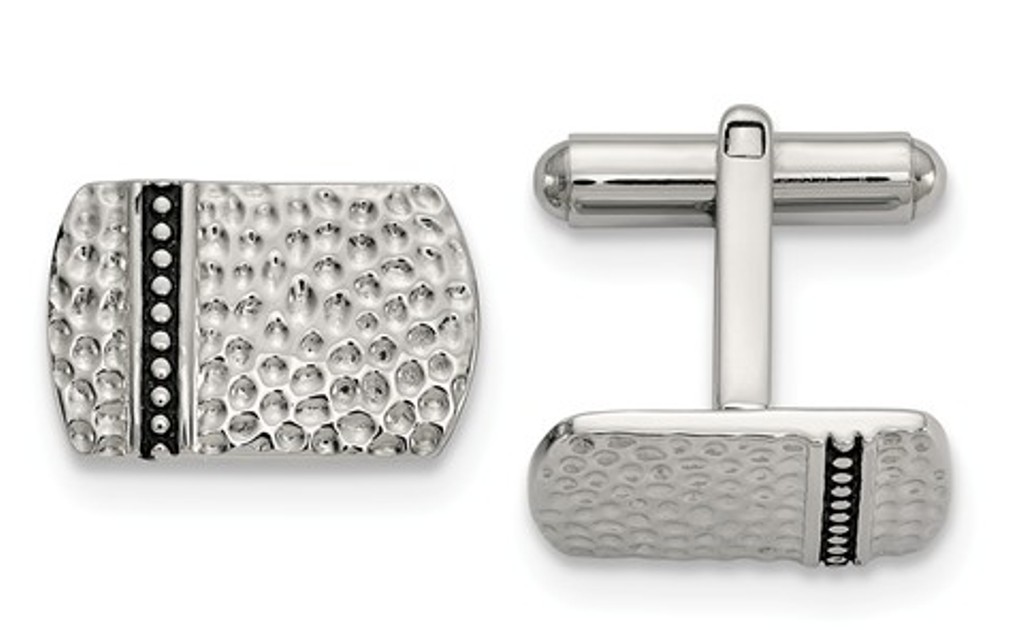 Stainless Steel Antiqued Polished, Hammered Cuff Links, 17.5X17.5MM