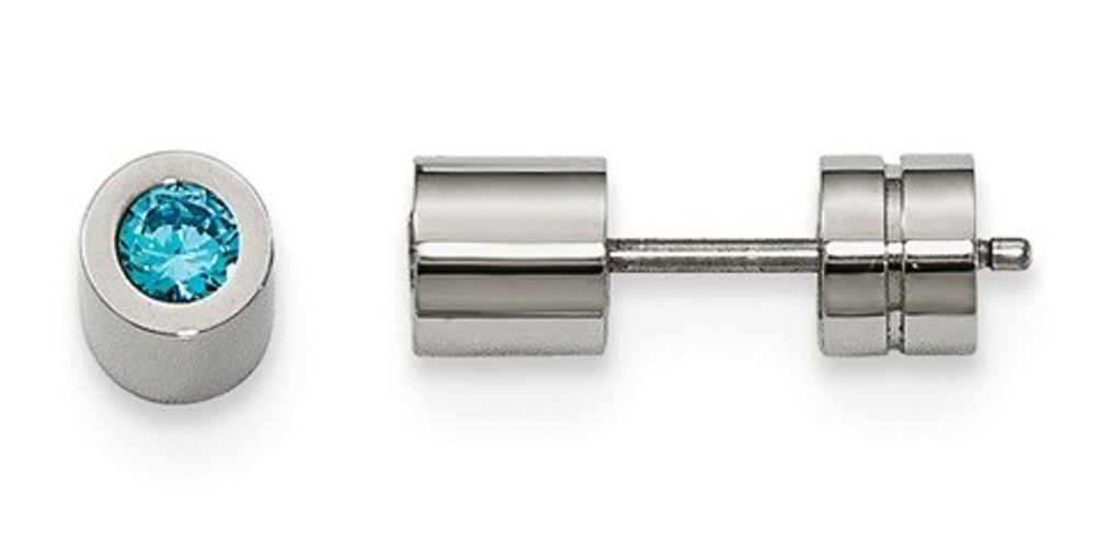 Stainless Steel Cubic Zirconia March Birthstone Post Earrings