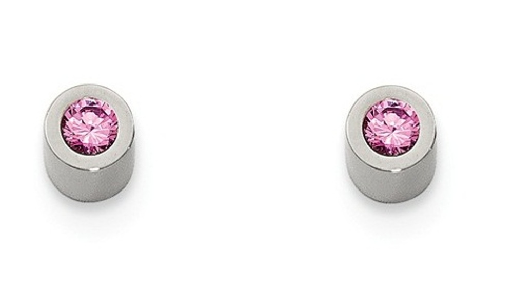 Stainless Steel Cubic Zirconia Oct Birthstone  Post Earrings