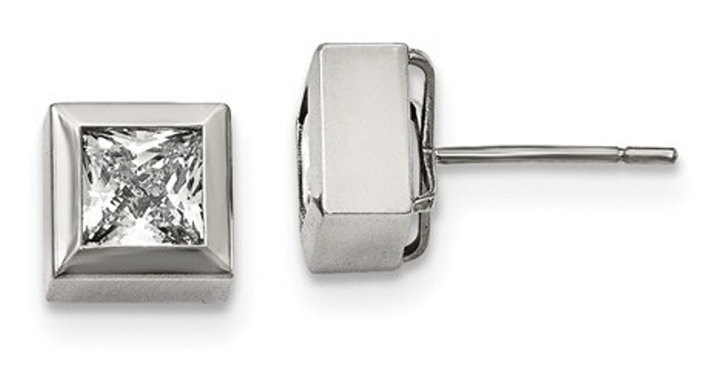 Stainless Steel Square Cubic Zirconia Post Earrings