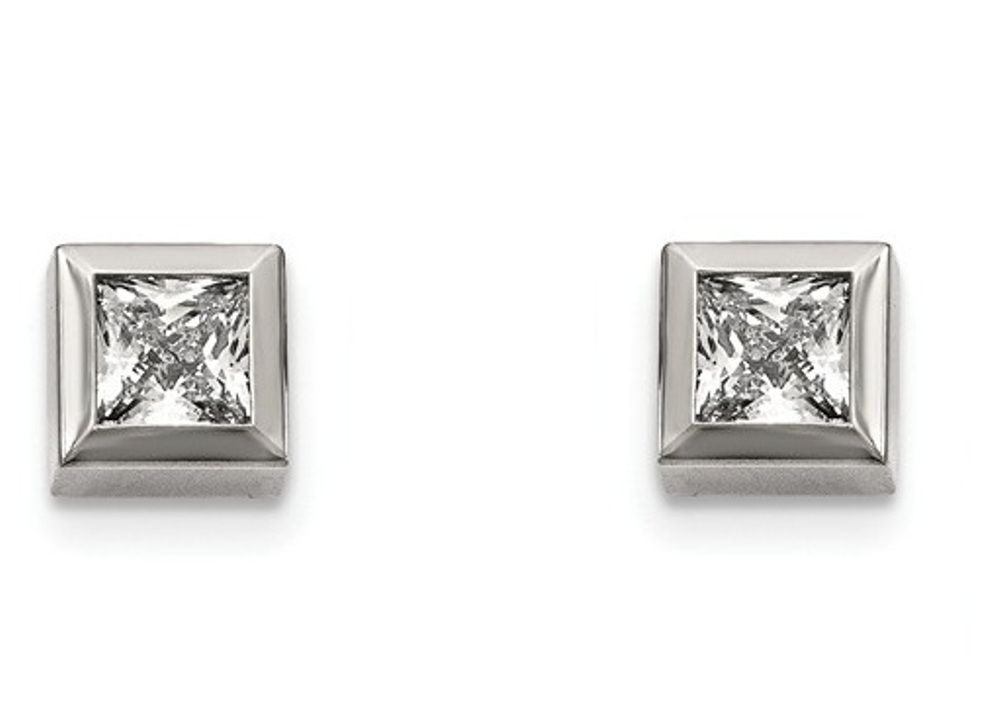 Stainless Steel Square Cubic Zirconia Post Earrings