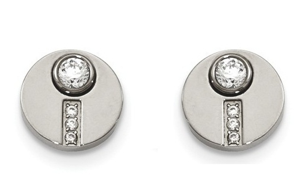 Stainless Steel Cubic Zirconia Circle Post Earrings