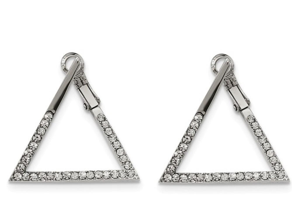 Stainless Steel Crystal Triangle Omega Back Earrings