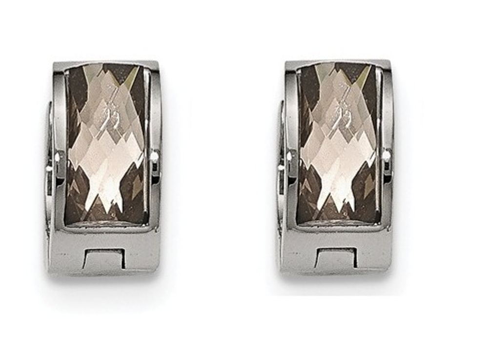 Stainless Steel Light Brown Faceted Glass Hoop Earrings