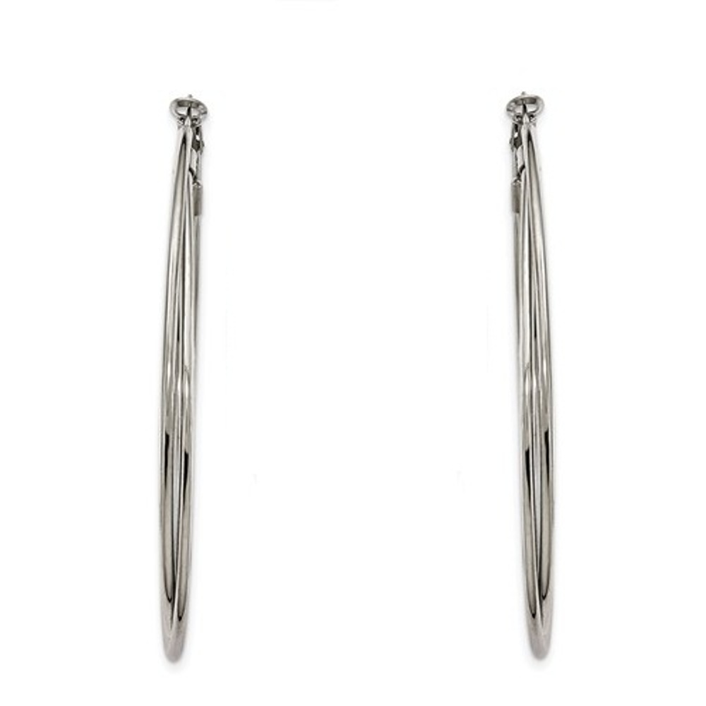 Stainless Steel Omega Back Oval Hoop Earrings