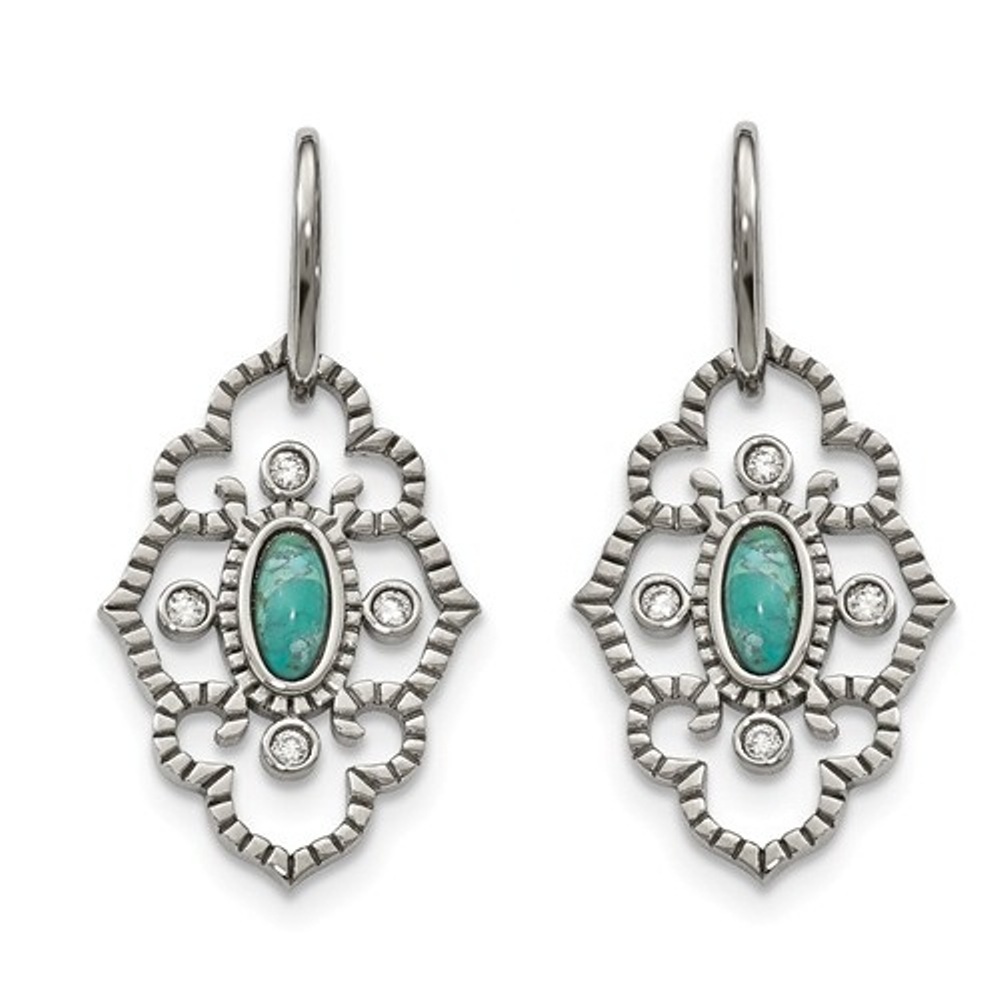 Stainless Steel Imitation Turquoise and Cubic Zirconia Dangle Earrings