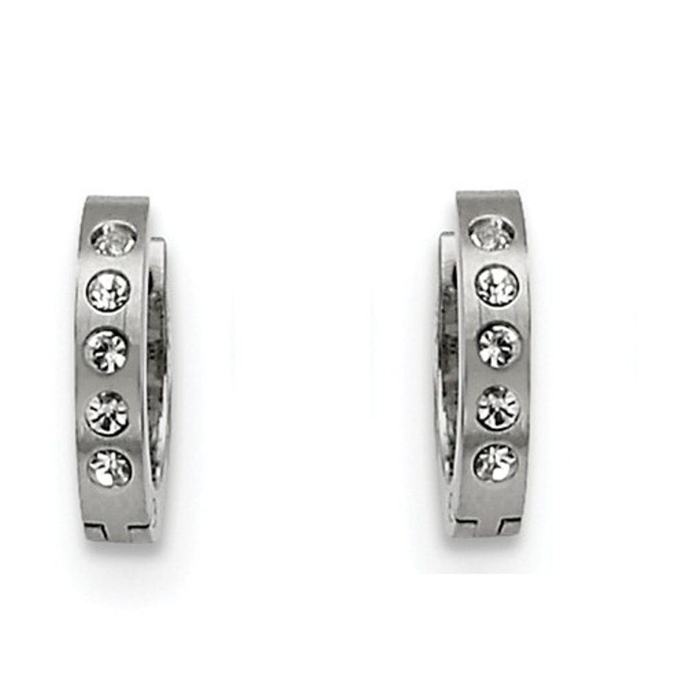 Stainless Steel Cubic Zirconia Hinged Hoop Earrings