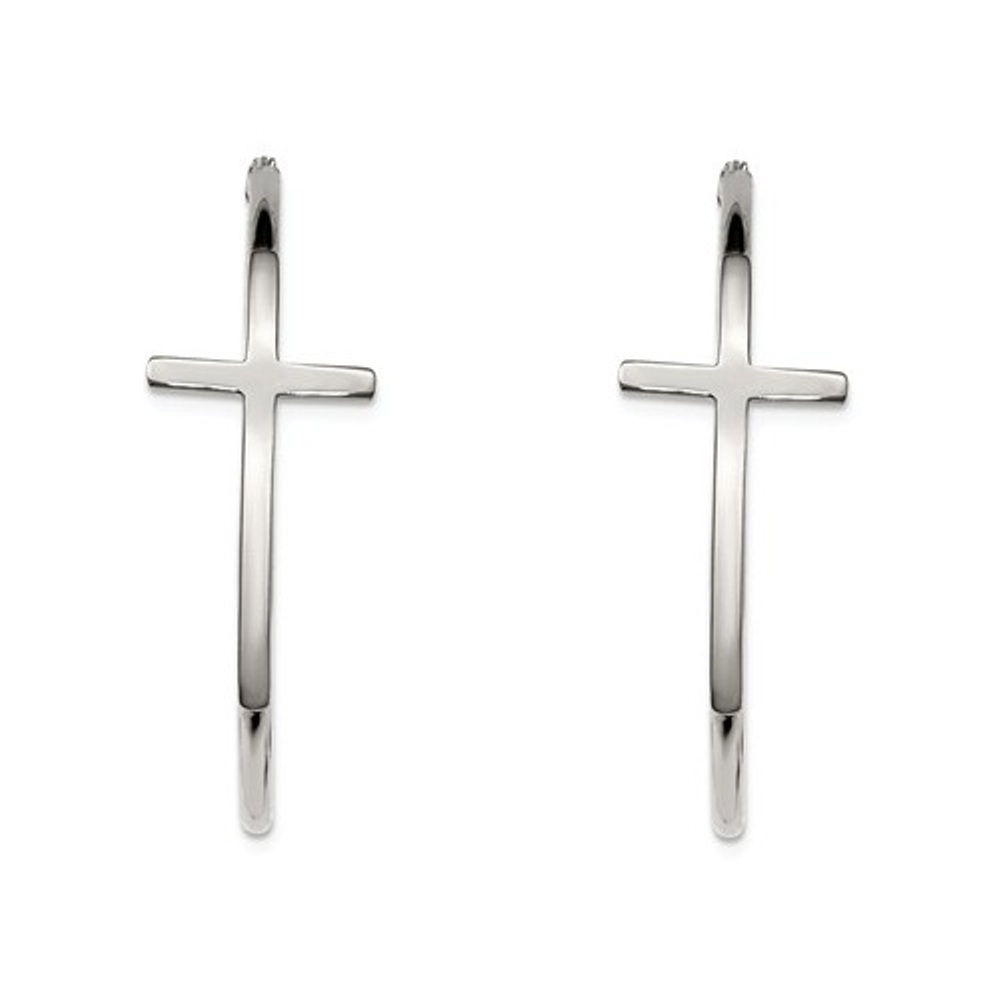 Stainless Steel Large Cross Hoop Earrings