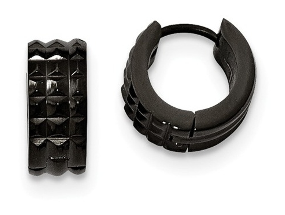 Black-IP Stainless Steel Studded Hinged Hoop Earrings