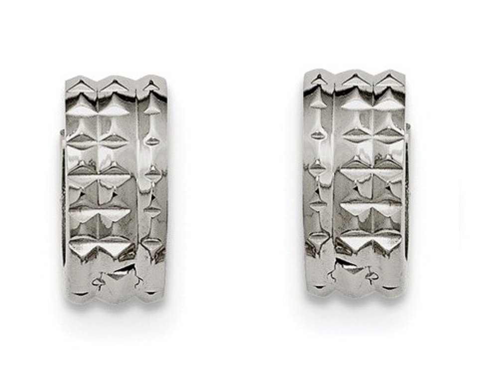 Stainless Steel Studded Textured Hinged Hoop Earrings