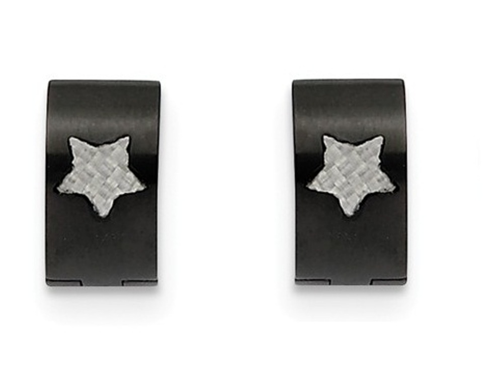  Black-IP Stainless Steel Star Hinged Hoop Earrings