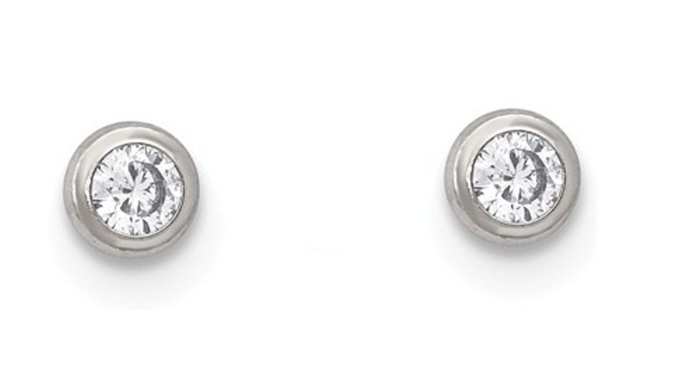 Stainless Steel 4mm Bezel Cubic Zirconia Stud Post Earrings