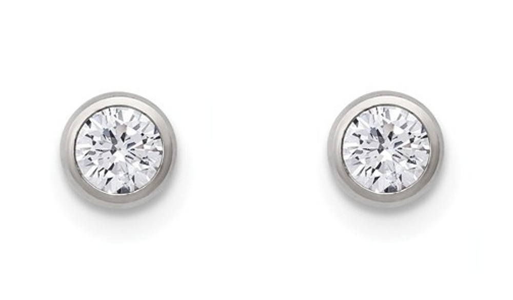 Stainless Steel 6mm Bezel Cubic Zirconia Stud Post Earrings